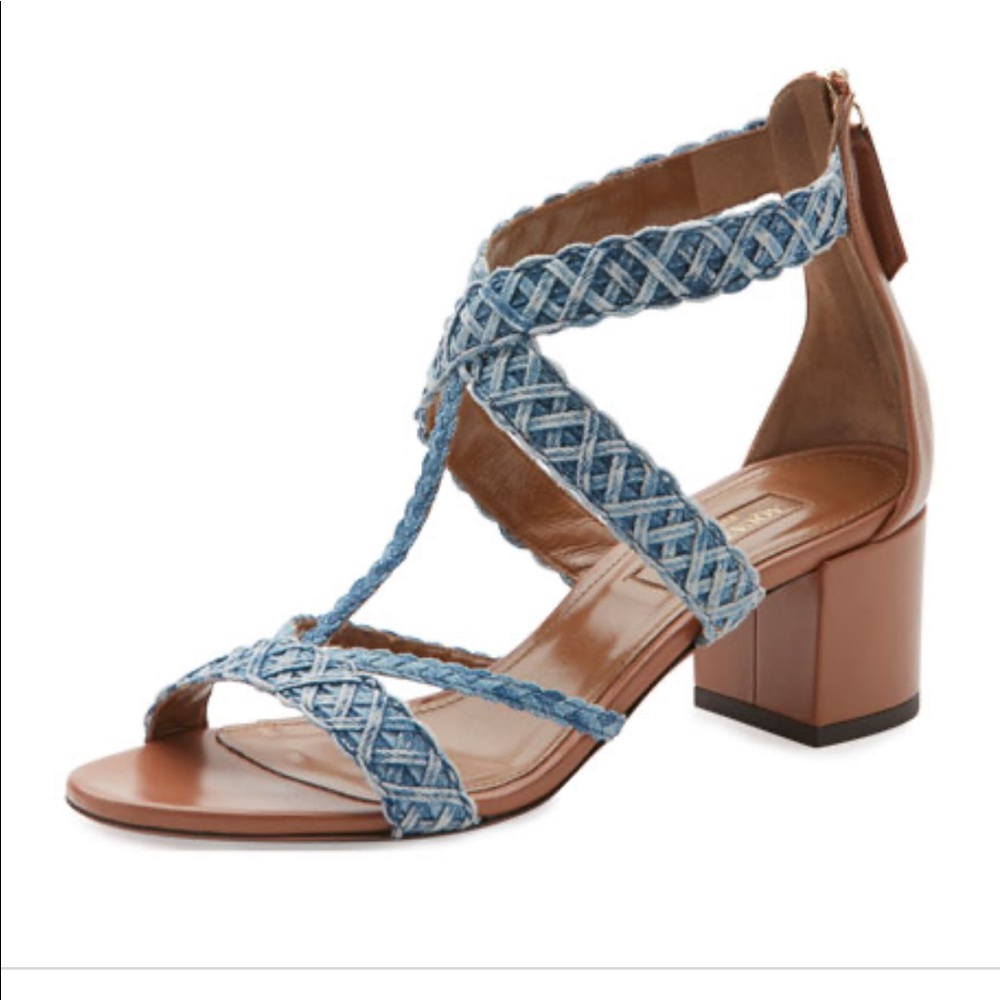 Aquazurra Tyra woven denim block heel